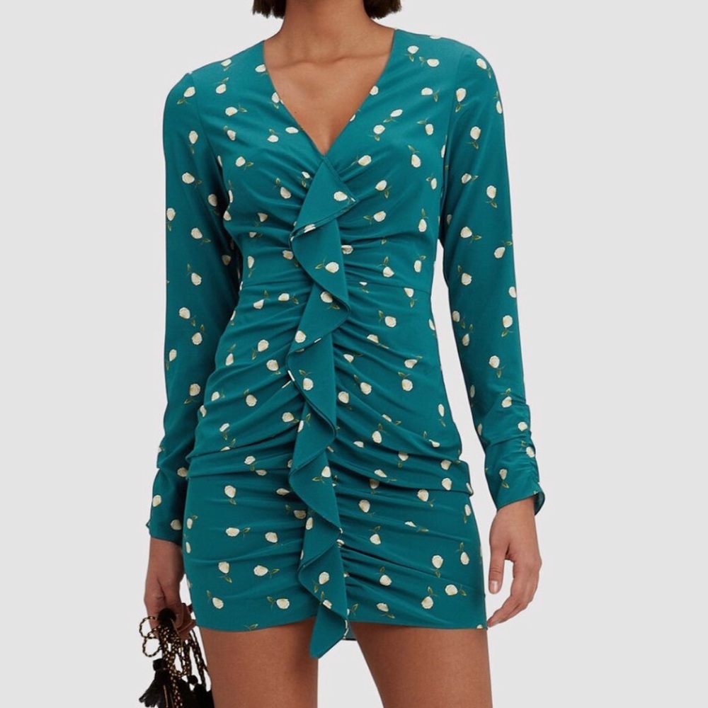 INTERMIX Adrienne Size 6 Long sleeve ruffle mini Dress. Lemon Floral pattern.